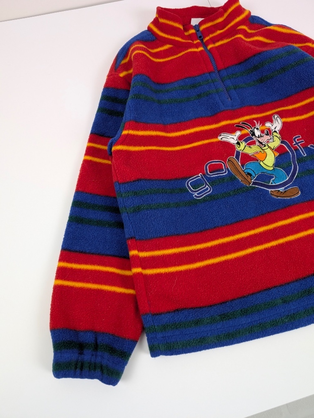 Kids Disney Goofy Fleece Pullover Size Medium 90's Striped Quarter Zip - Picture 8 of 10